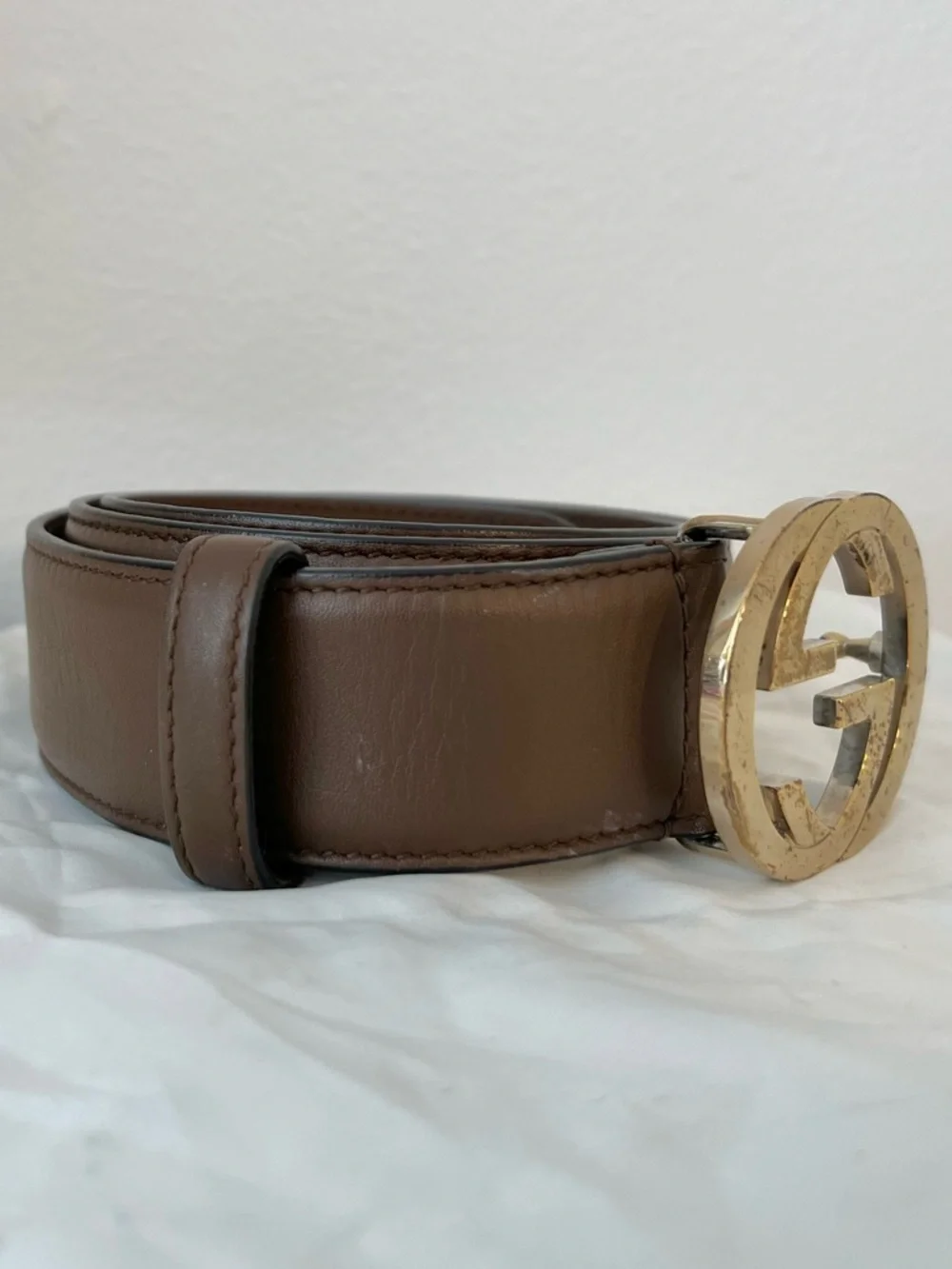 Gucci Brown Leather Belt with Gold Double GG Buckle - Picture 2 of 9